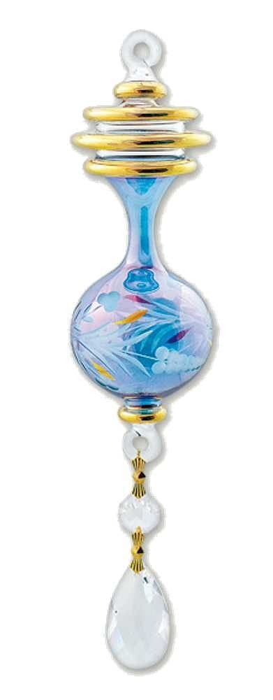 Egyptian Glass Dangle Ornament with 4 Gold Rings -  Blue - Shelburne Country Store