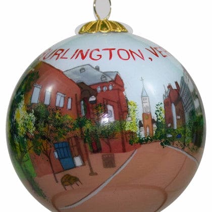 Hand Painted Glass Globe Ornament - Burlington Church Street Daytime - Shelburne Country Store