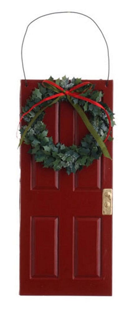 10 Inch Door with Wreath Ornament Red - Shelburne Country Store