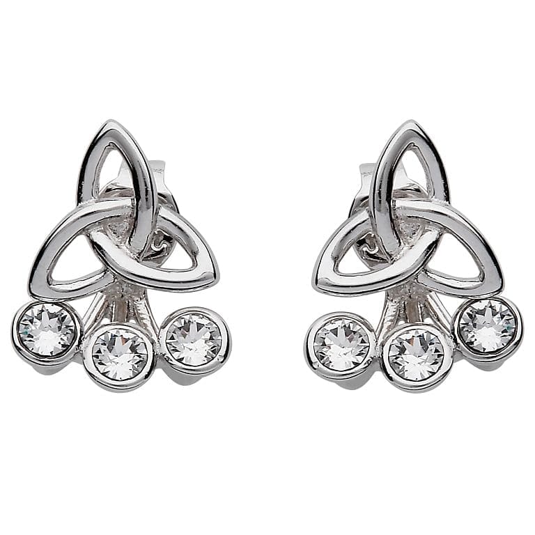 Silver Celtic Trinity Knot Earrings Adorned With Swarovski Crystal - Shelburne Country Store