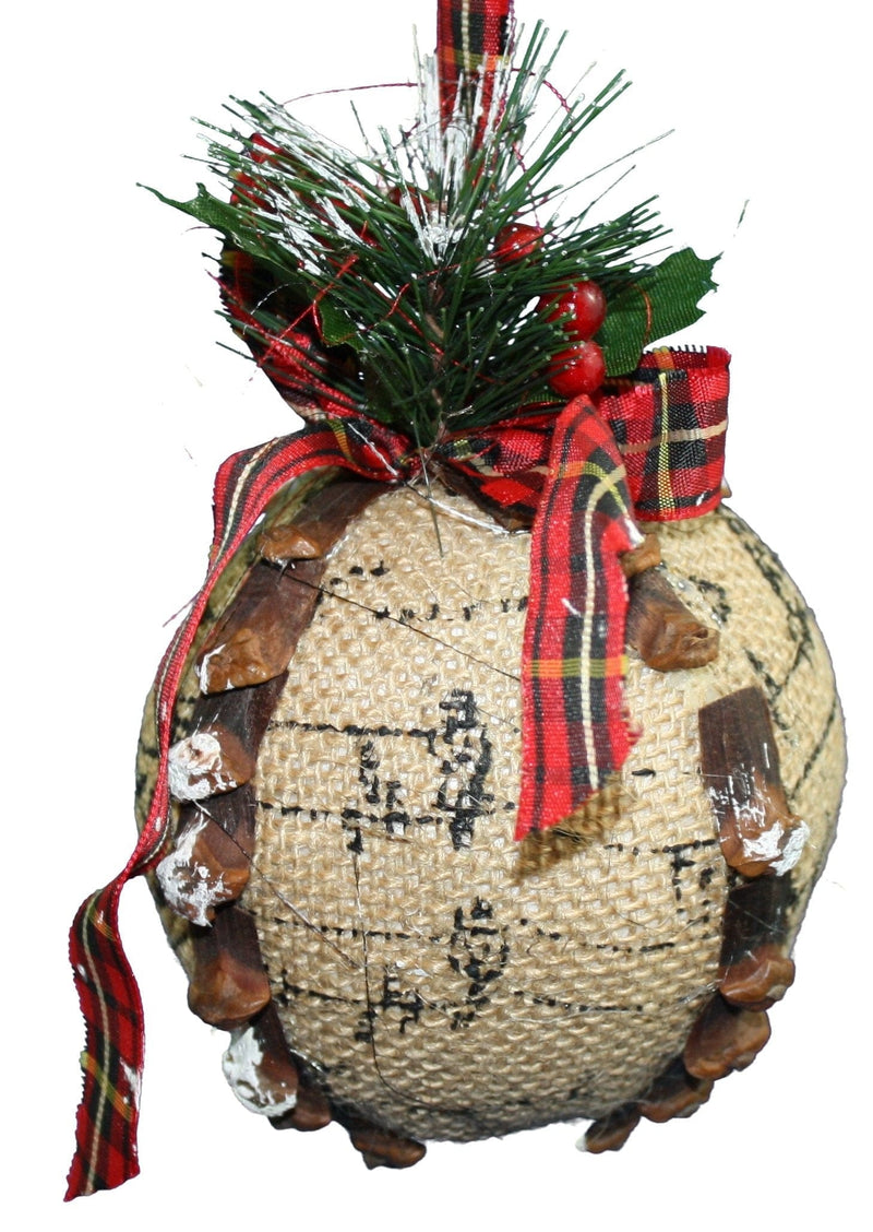5.5 Inch Burlap Ball  Holiday Ornament - Style 2 - Shelburne Country Store