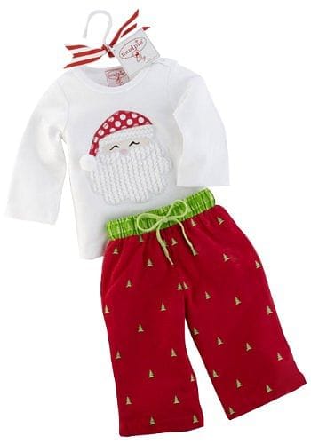 Mud Pie Santa Baby Santa Tee And Tree Corduroys, White/Red/Green, 0-6 Months - Shelburne Country Store