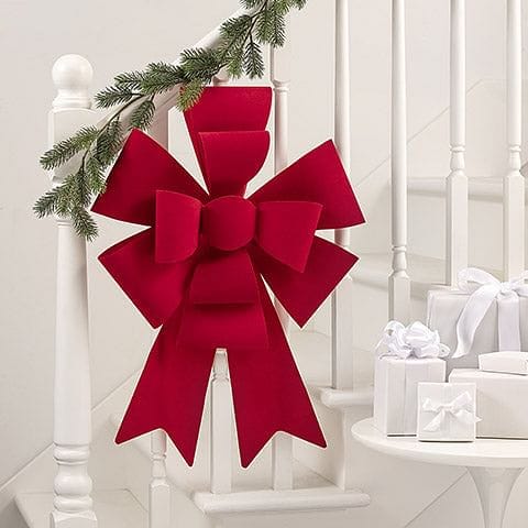 10-Loop PVC Red Velvet Christmas Bow - 24 X 27.5 Inches - Shelburne Country Store