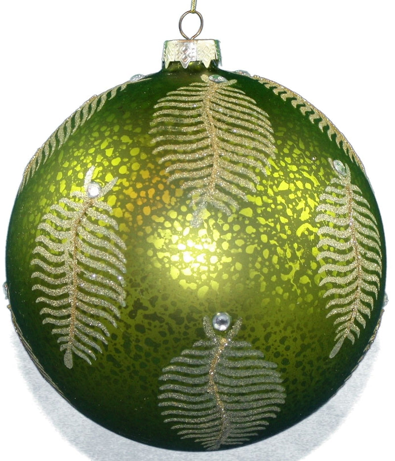 6 inch Glittered Fern Ball Ornament - Green - Shelburne Country Store