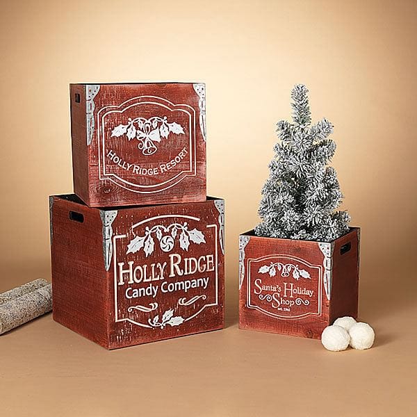 Wooden Engraved Holiday Boxes - Set of 3 - Shelburne Country Store