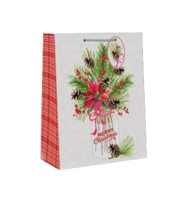 Country Christmas Gift Bag - Cub - Poinsettia Jar - Shelburne Country Store