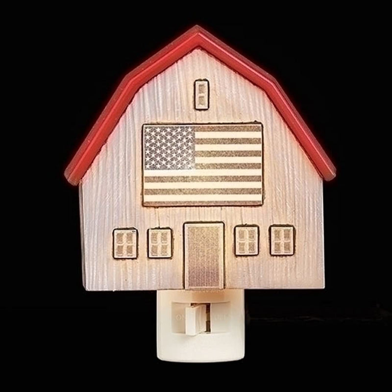 American Flag Barn - Night Light - Shelburne Country Store