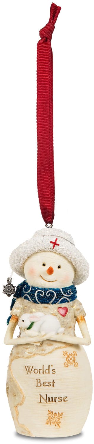 Birch Hearts Nurse Snowman Holding Bunny Ornament - The Country Christmas Loft