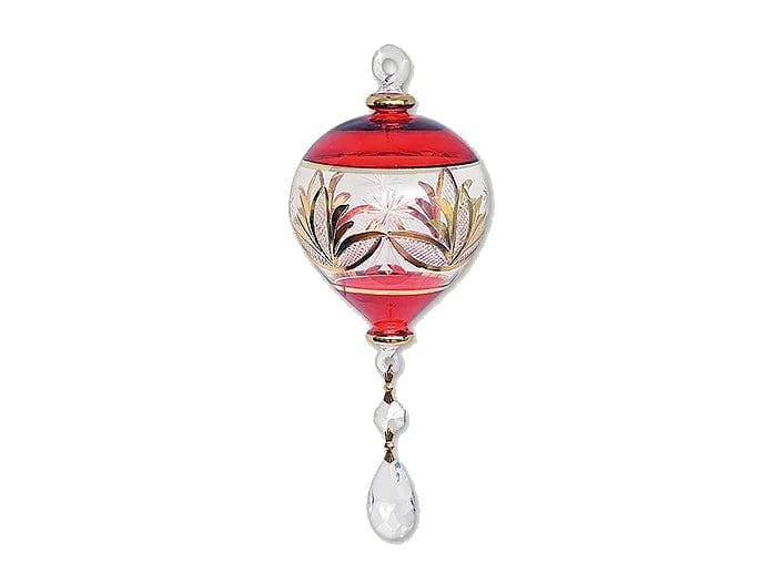 Etched Teardrop with Asfour Crystals Ornament - Red - Shelburne Country Store