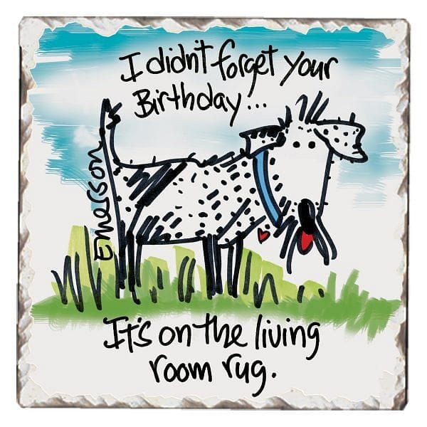 Love Dogs Stone Coaster - I Didn't forget your Birthday... It's on the Living Room Rug - Shelburne Country Store