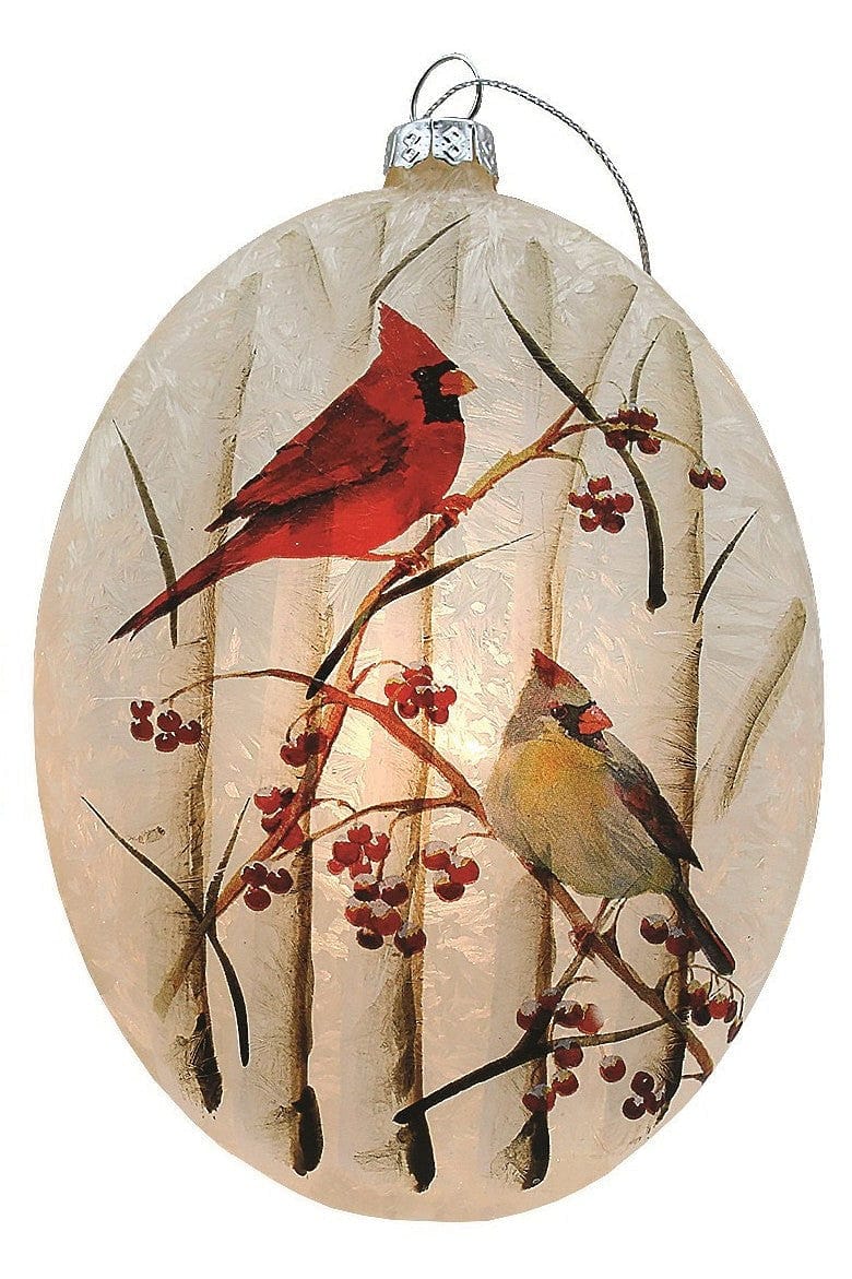 Oval Glass 'Lightable' Glass Cardinal Ornament -  Style B - Shelburne Country Store