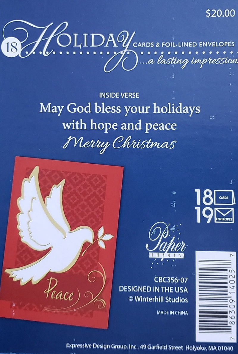 Holiday Luxury Religious Favorites 18 Card Box - Peace Dove - Shelburne Country Store