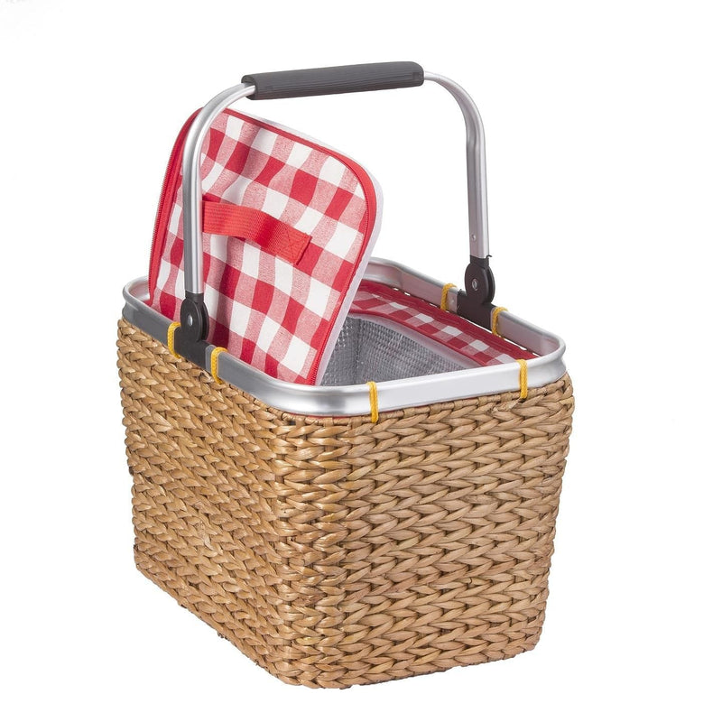 Insulated Wicker Cooler Basket with Red Check Top: 15 x 10 x 10.5 inches - Shelburne Country Store