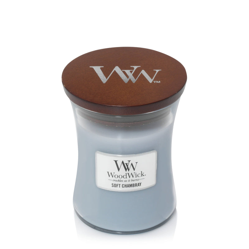 Woodwick Hourglass Jar 9.7 Ounce Candle -  Soft Chambray - Shelburne Country Store