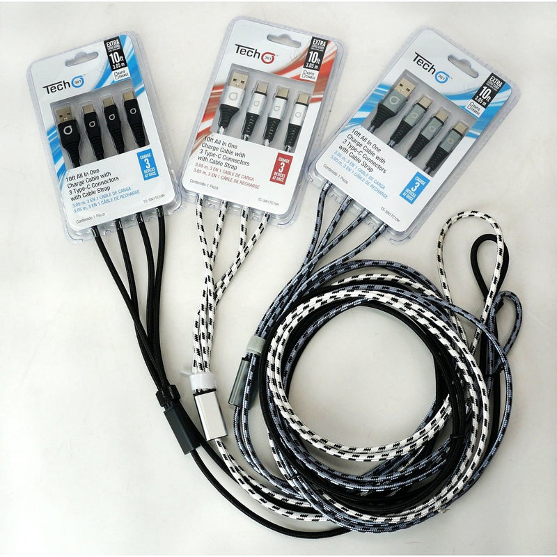 10 Foot USB type-C Triple Head Charging Cable - - Shelburne Country Store