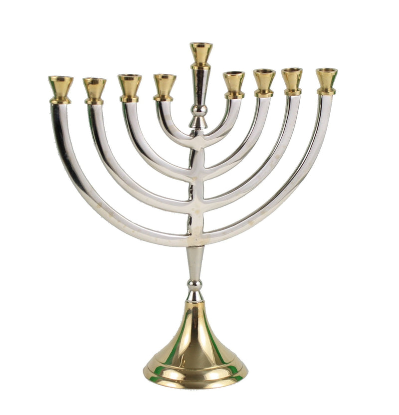 Shiny Silver and Brass  Menorah - Shelburne Country Store