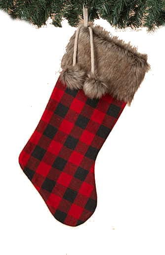 18 Inch Buffalo Plaid Stocking - Brown Trim - Shelburne Country Store