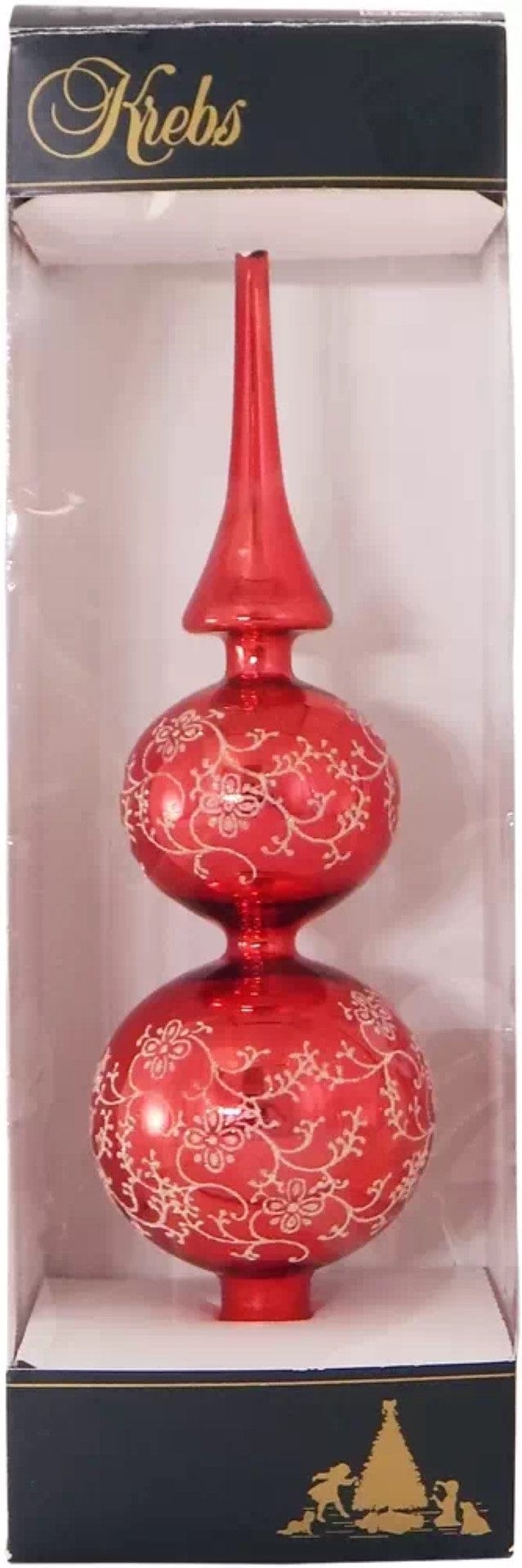 Red 13" Glass Treetopper with Gold Floral Glitterlace - - Shelburne Country Store