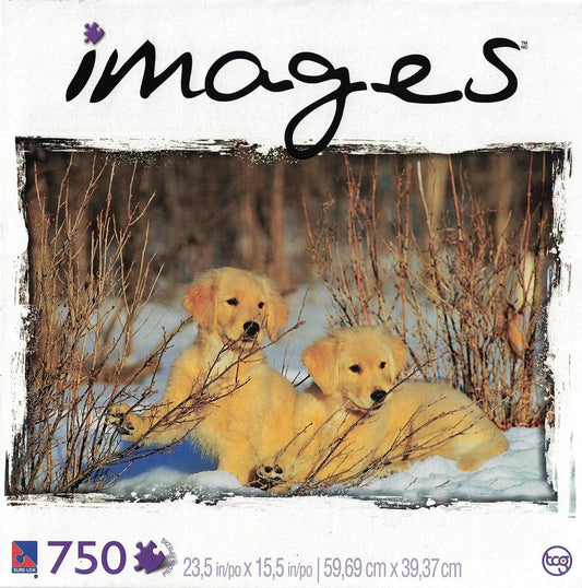 750 Piece Puzzle - Retriever Puppies In Snow - Shelburne Country Store