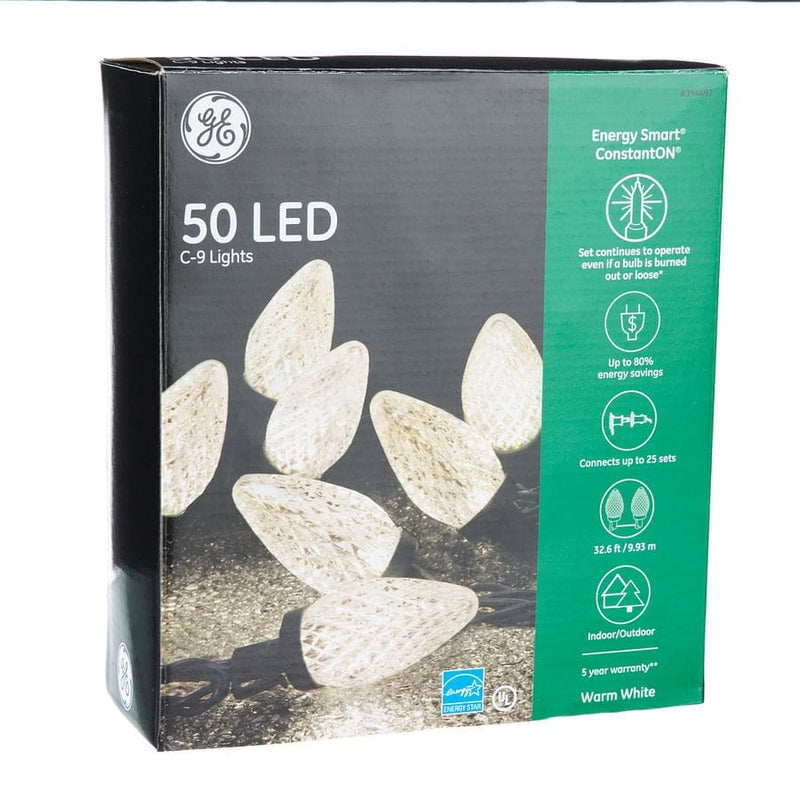 Ge 50 LED C9 String Light - Warm White / Green Wire - Shelburne Country Store