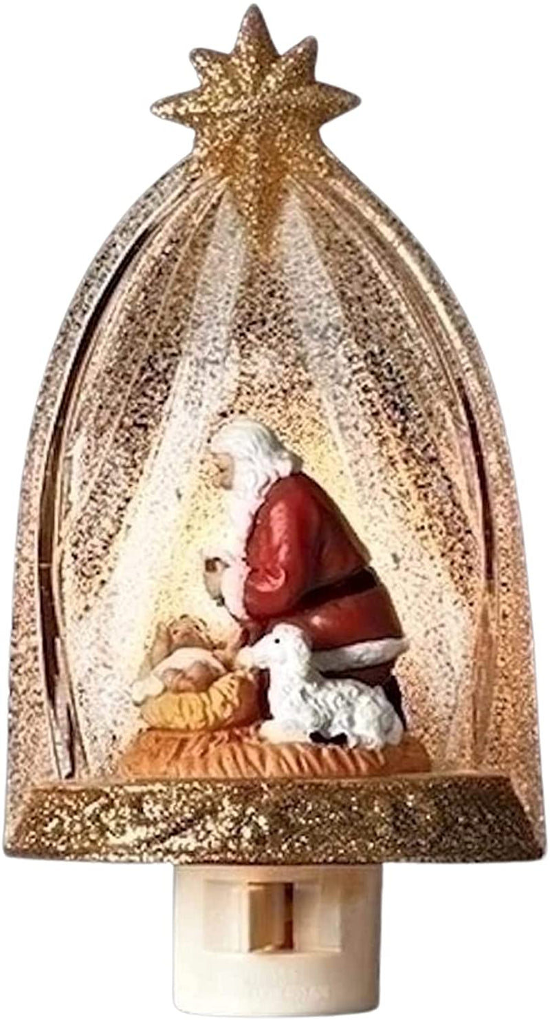 Santa Claus Kneeling Before Baby Jesus - Night Light - Shelburne Country Store