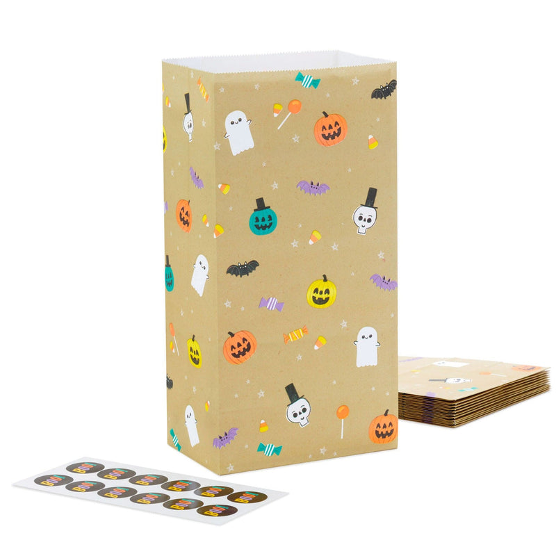 Halloween 12-Pack Kraft Paper Goodie Bags With Stickers - Shelburne Country Store