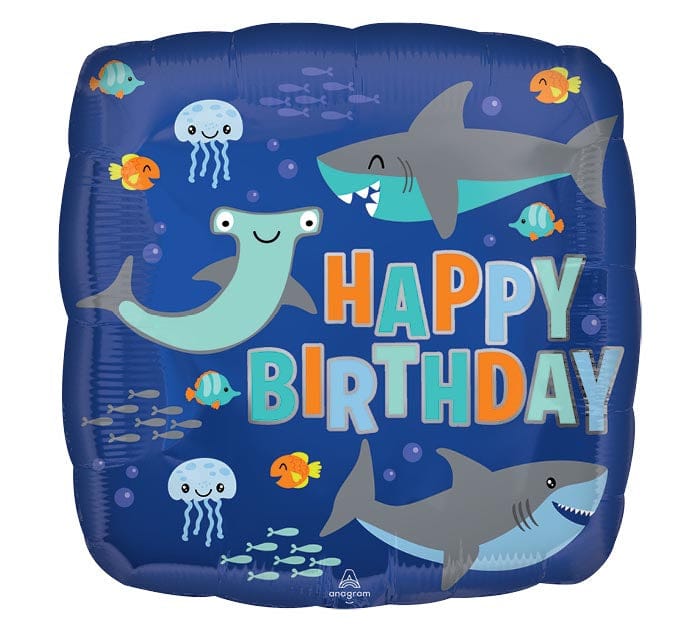 17" Birthday Shark Square Balloon - Shelburne Country Store
