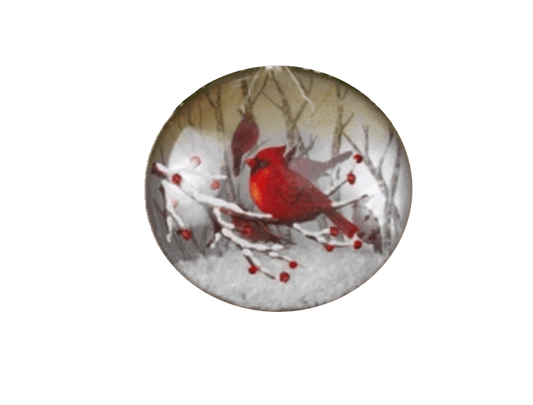 Glass Cardinal Disk Snow Filled Ornament -  Style #3 - Shelburne Country Store