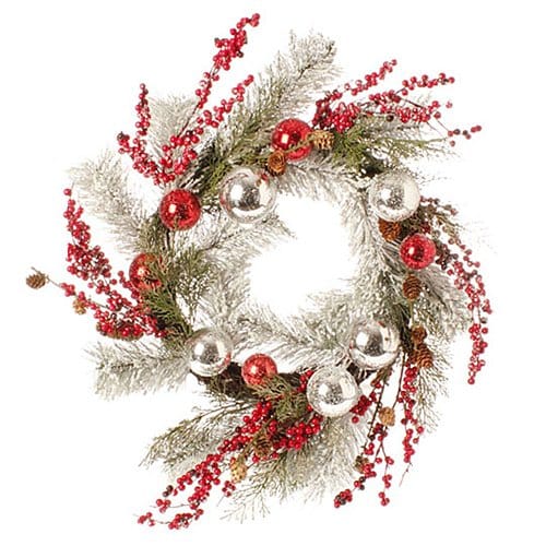 24 inch Snowy Pine Ball Wreath - Shelburne Country Store