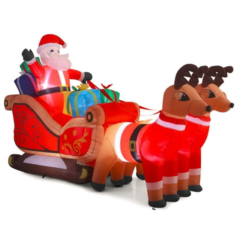 10 Foot LED Light-up Self-Inflating Santa Sleigh with Two Reindeers - Shelburne Country Store