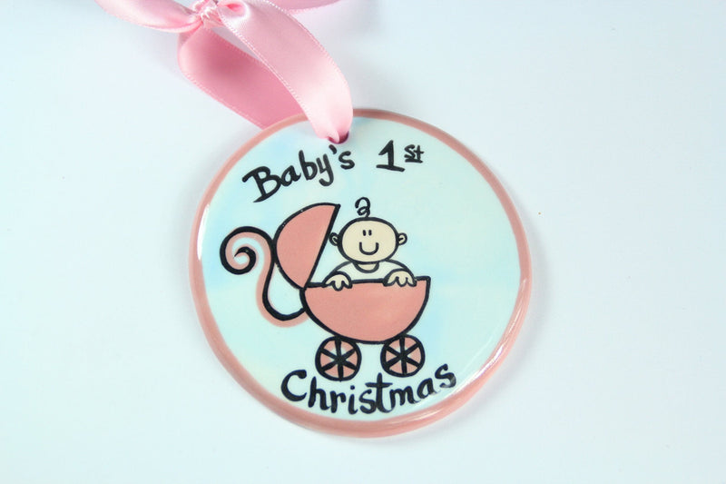 Baby?S 1st Christmas-Pink Buggy Hand Painted Ornament - The Country Christmas Loft