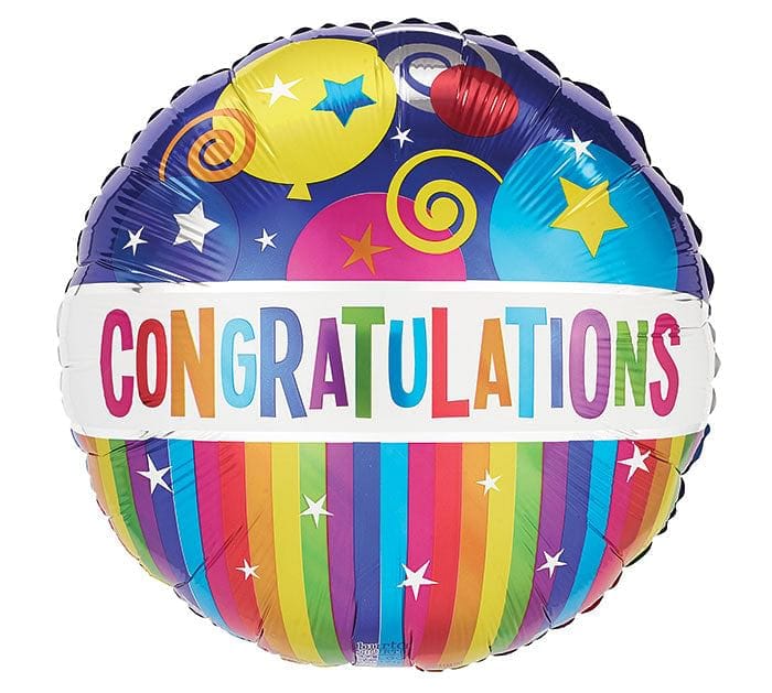 17 inch Mylar Balloon - Congratulations Stripes & Balloons - Shelburne Country Store