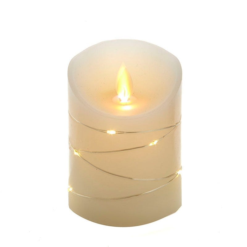 4" Battery Operated Flicker Flame White Candle With Fairy Lights - Shelburne Country Store