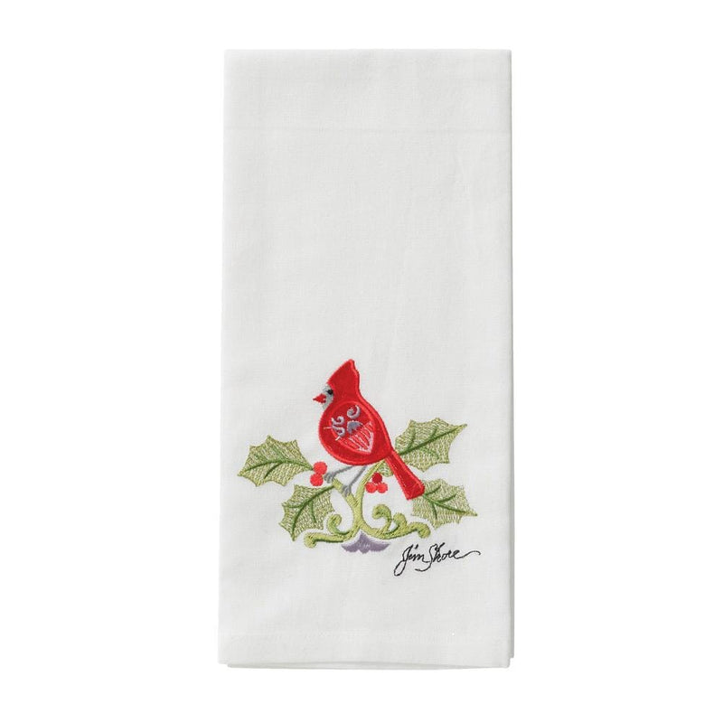 Embroidered Tea Towel - Christmas Cardinal - Shelburne Country Store