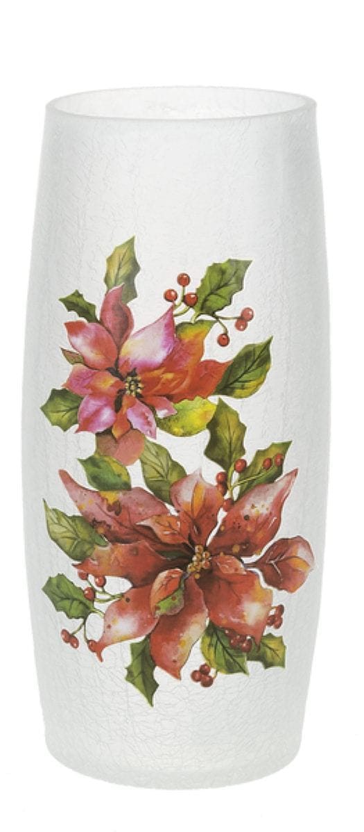 Crackle Candle Holder - Poinsettias - Shelburne Country Store