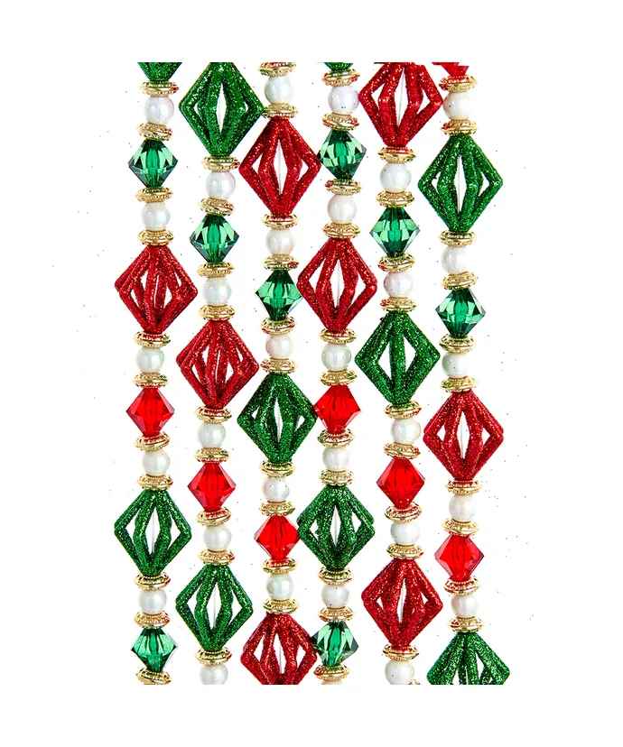 Red, Gold, Green and White Glitter Beaded Garland - 72 Inch - Shelburne Country Store