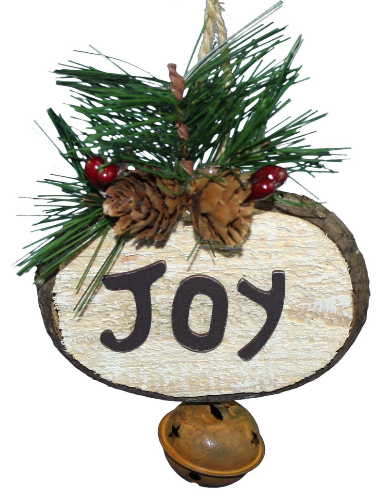 6.5 Inch Rustic Oval Wood Ornament  - Joy - Shelburne Country Store