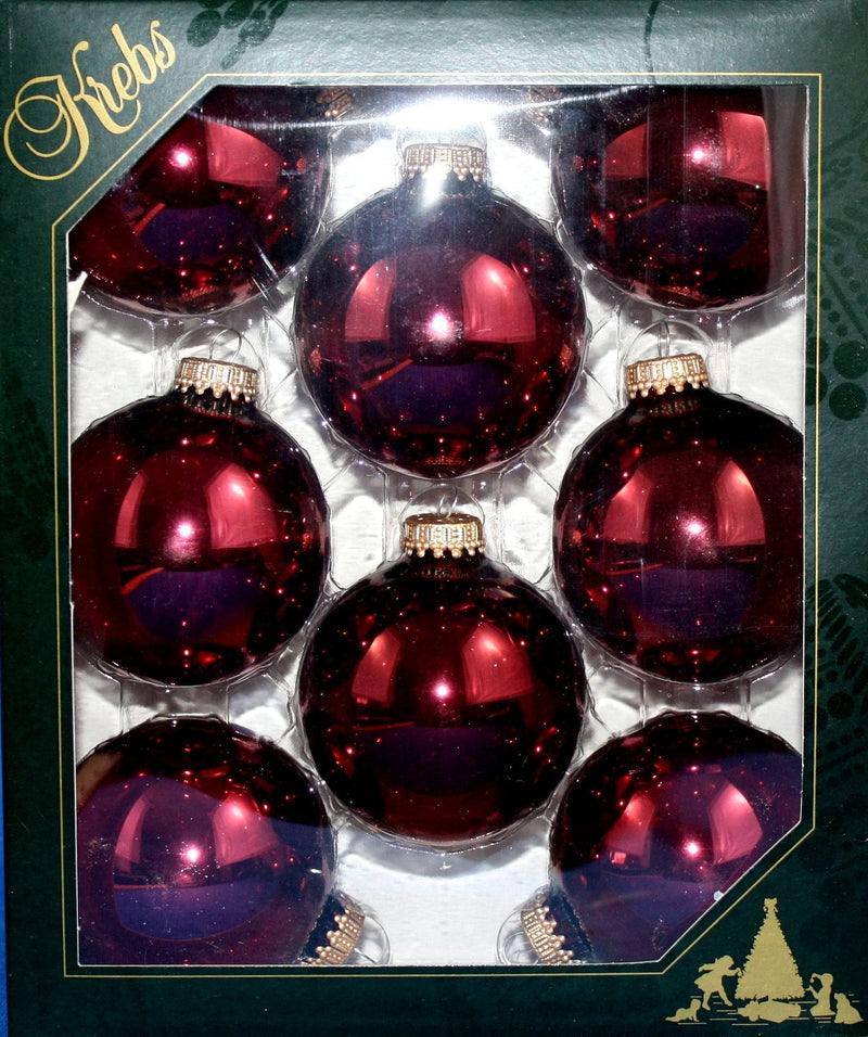 Christmas By Krebbs 2 5/8 Glass Balls - Gold Caps - Burgundy Red 8 Pack - Shelburne Country Store