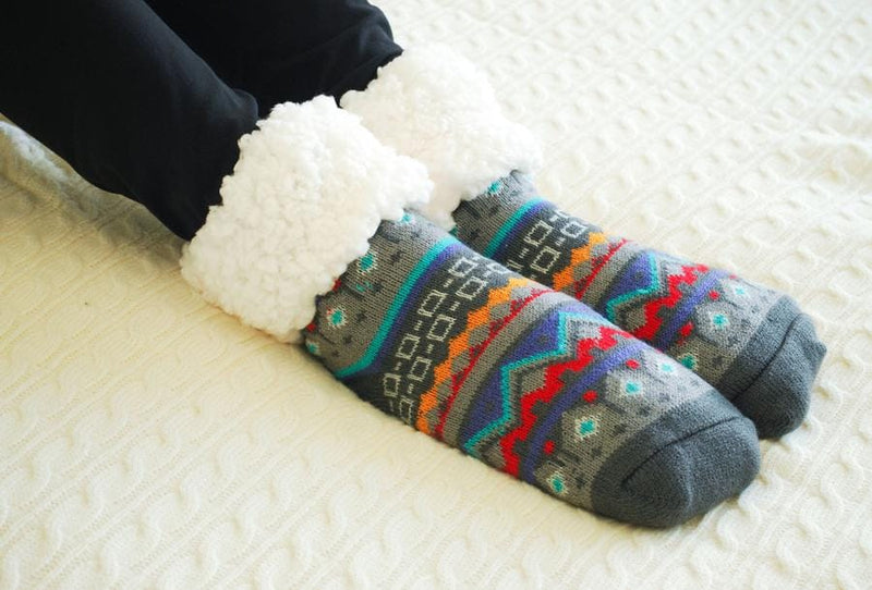 Extra Fuzzy Slipper Socks - Nordic - Grey - Shelburne Country Store
