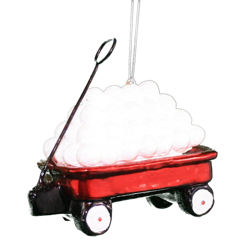 Gls Red Wagon W/Snowballs Ornament - 3.75" - Shelburne Country Store