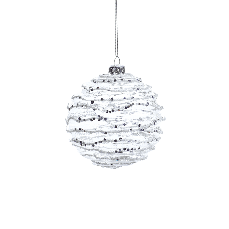 White & Silver Wave Ornament -  Medium (4 Inch) - Shelburne Country Store