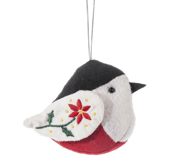 Plush Folk Art Bird Ornament - White Wing - Shelburne Country Store