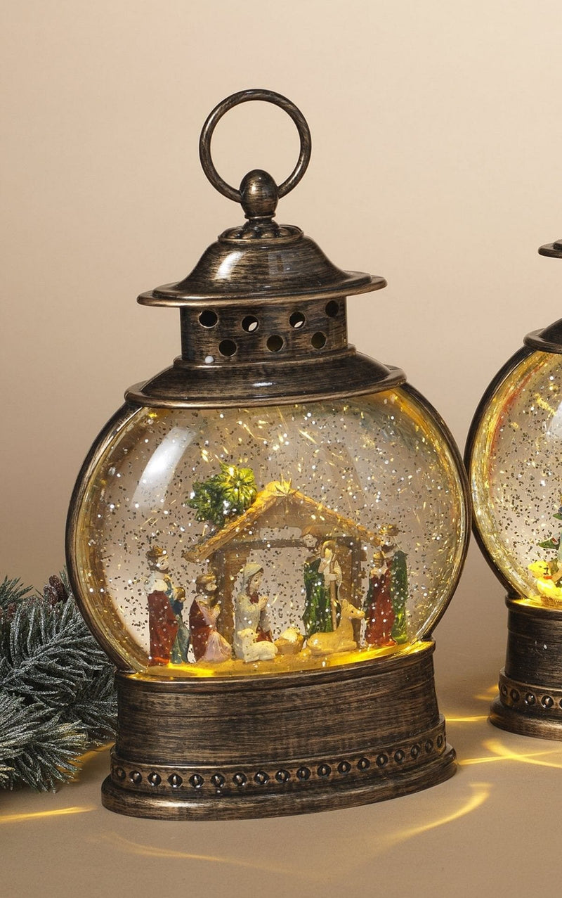 11" Lighted Glitter Water Lantern - Nativity - Shelburne Country Store