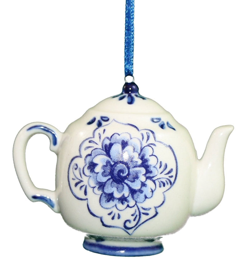 Porcelain Blue Teapot Ornament - Medium - Shelburne Country Store