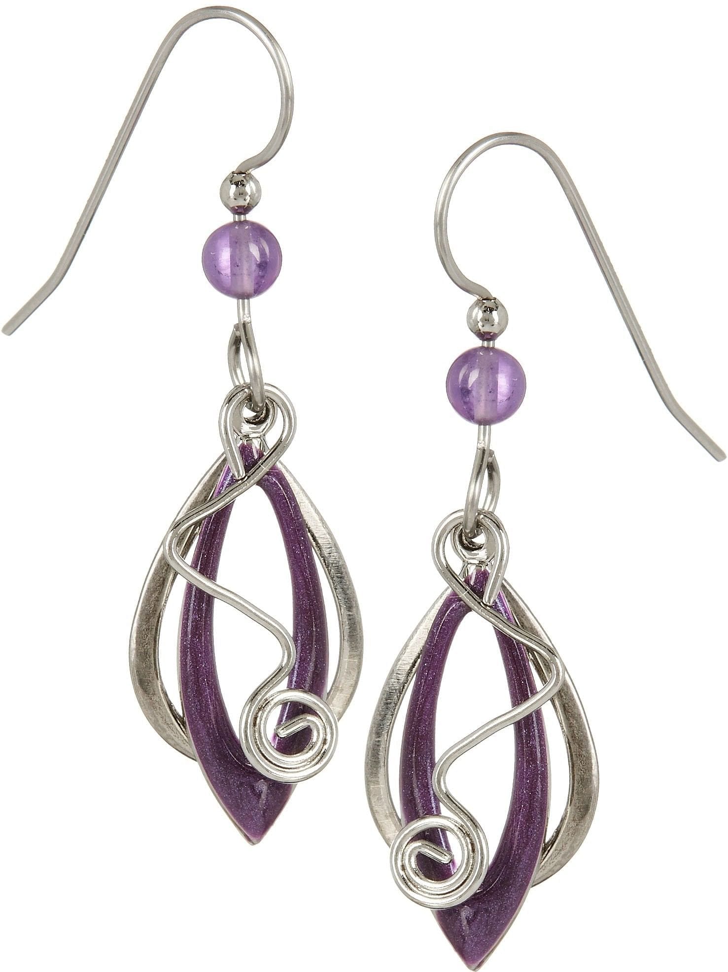 Purple And Silver - Tone Zigzag Earrings - Shelburne Country Store