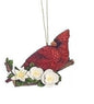 Cardinal Laying on Poinsettia Branch Ornament - Shelburne Country Store
