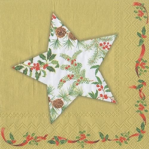 Holly Star Gold Cocktail Napkin - Shelburne Country Store