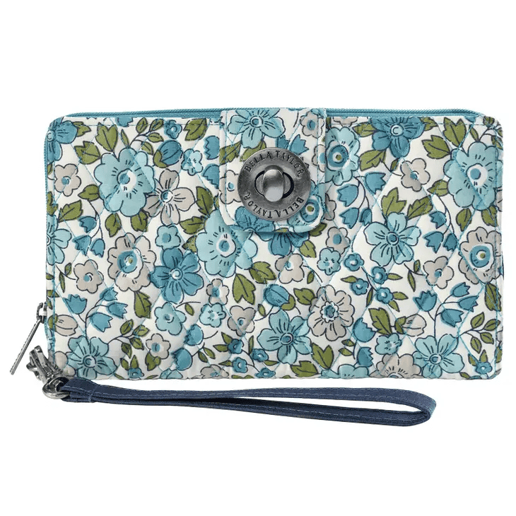 Delicate Floral Blue Rfid Cash System Wallet - Shelburne Country Store