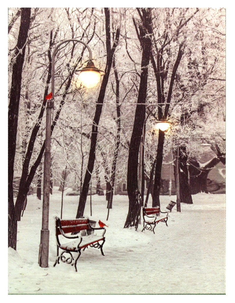 7.8" Lighted Canvas Print - Winter Park Bench - Shelburne Country Store