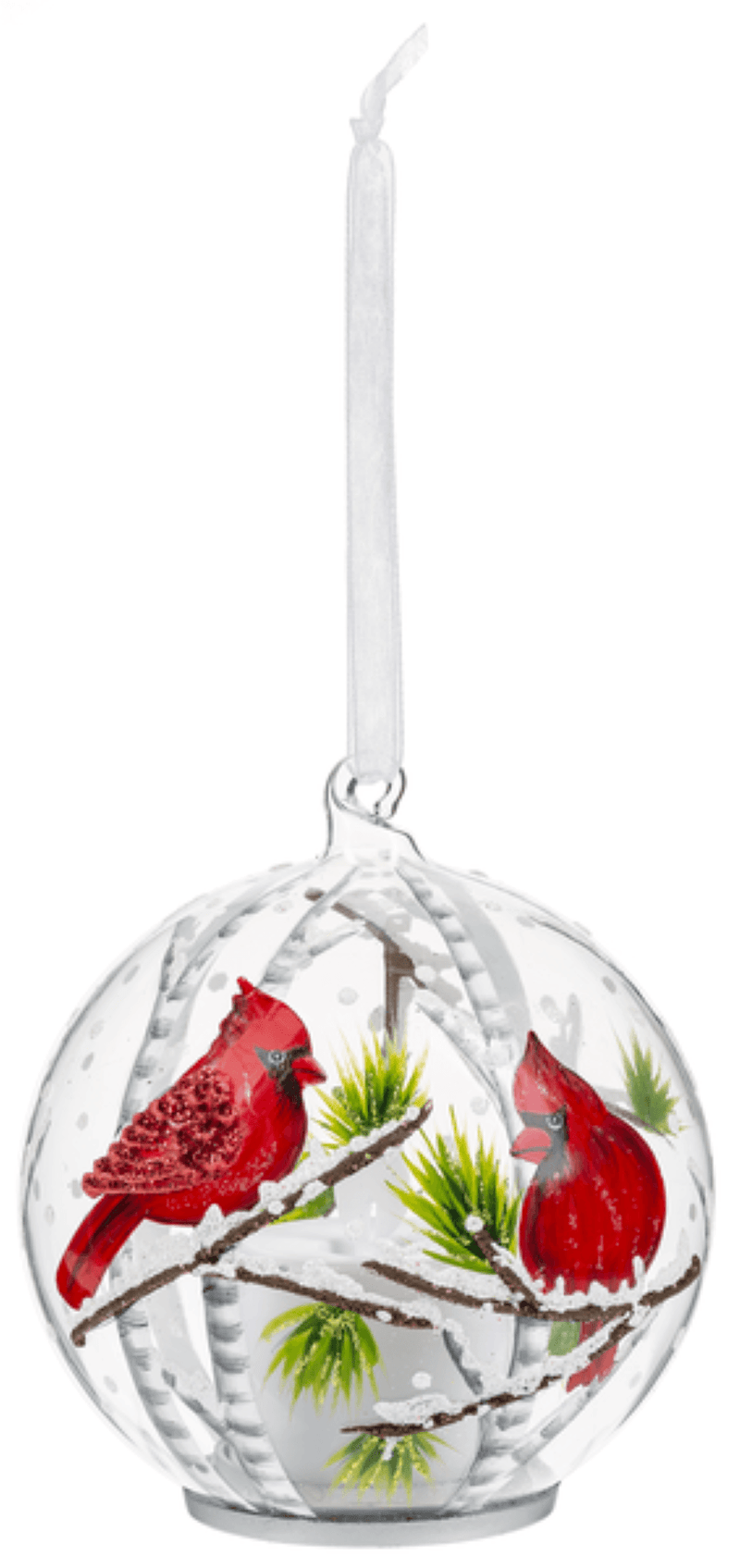Cardinal Ornament with Flickering Flame LED -  Pine Branches - Shelburne Country Store